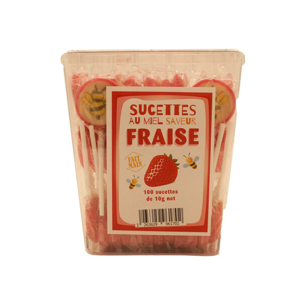 100 sucettes rondes miel/fraise dessin abeille